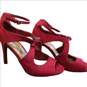 Christian Siriano Red Strappy Slingback Peep Toe Heels Size 10
